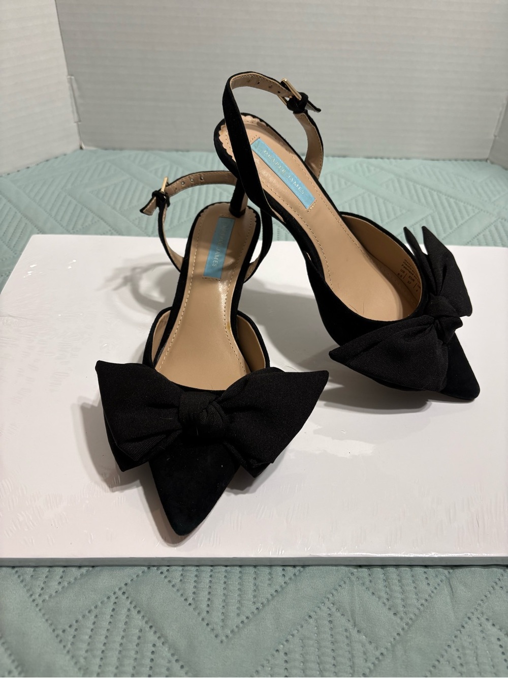 Draper James Tess Women's Black Suede Pointed Toe Slingback Bow Heels Size 6.5